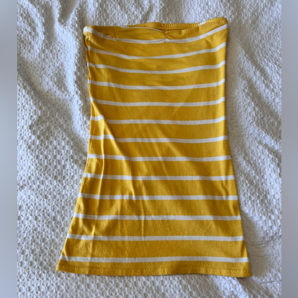 Zenana Outfitters Yellow Striped Tube Top, Size M